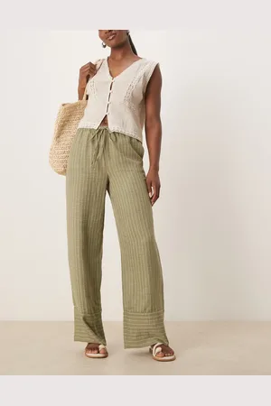 JDY Wide leg pants in green stripes
