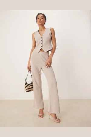 VILA Textured jersey wide leg pants in light (part of a set)-Neutral