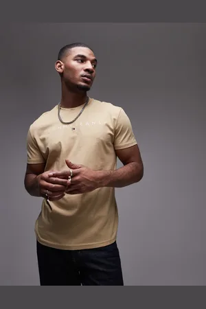 Tommy Hilfiger Linear logo t-shirt in tan-Neutral