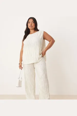 VILA High waist plisse wide leg pants in pale silt green tie dye (part of a set)