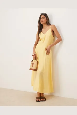 SELECTED Femme structured long dress in pale yellow