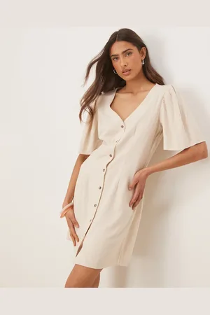 JDY Linen mix mini shirt dress in -Neutral
