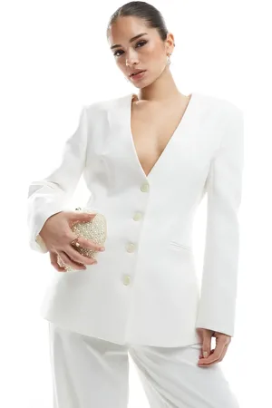 Six Stories Bridal collarless tailored blazer in (part of a set)-White