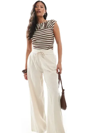ONLY Wide leg linen look pants in -Neutral