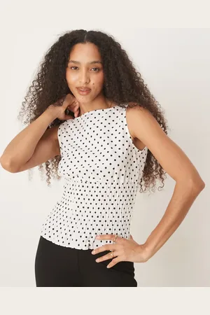 Glamorous Shirred ruffle top in polka dot-Multi