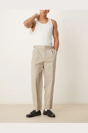 ASOS Smart wide leg pants with side adjusters in stone with front pleat