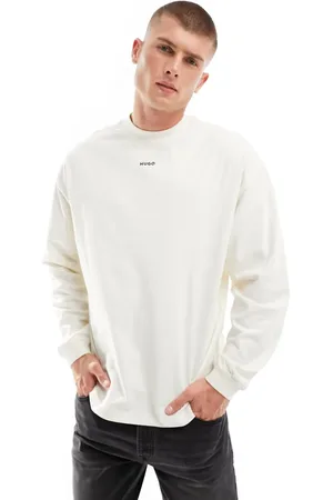 HUGO BOSS HUGO Daposo relaxed fit long sleeve logo t-shirt in white