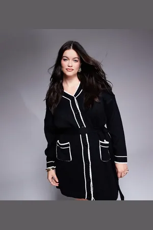 In The Style Contrast trim belted mini cardigan dress in