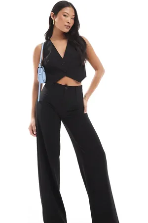 Bershka Petite high waisted wide leg tailored pants in
