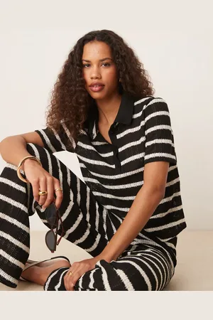 JDY Crochet polo in & white stripes (part of a set)