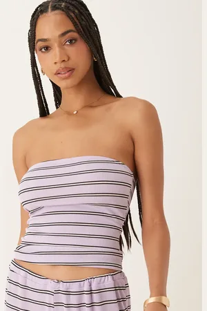 ASOS Longline bandeau in stripe (part of a set)-Purple
