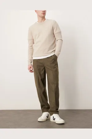 ASOS Smart oversized tapered pants with front pleats in brushed fabric-Green