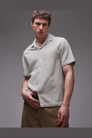Topman Short sleeve textured stripe shirt in stone