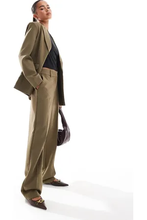 Y.A.S Tailored high waisted straight leg pants in (part of a set)-Neutral