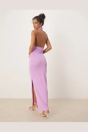 VILA Textured cowl neck low back maxi dress in violet-Purple