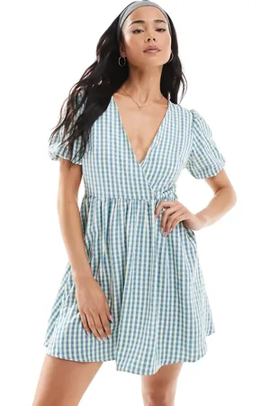 Daisy Street Puff sleeve tie waist mini dress in