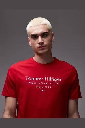 Tommy Hilfiger Centre stack linear logo t-shirt in red