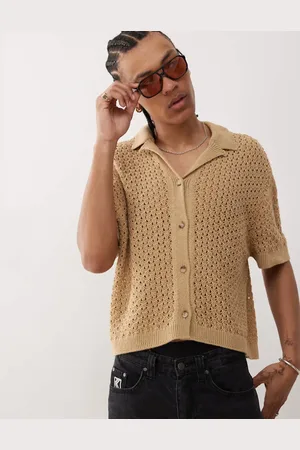 Reclaimed Crochet knitted resort shirt in -Neutral
