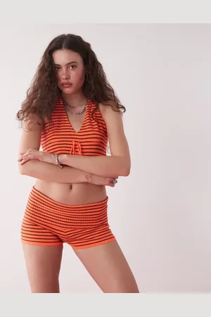 COLLUSION Knitted stripe micro shorts with folded waistband