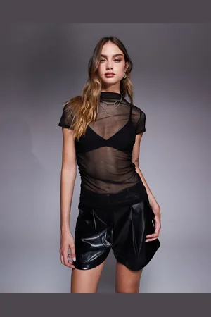 Missyempire Missy Empire sheer mesh cap sleeve ruched side top in
