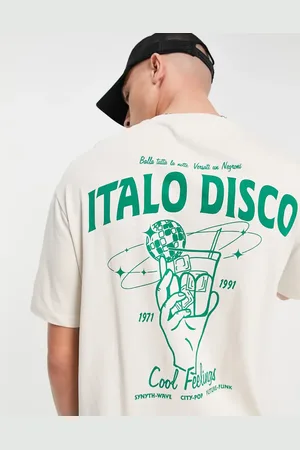 SELECTED Oversized fit t-shirt with disco back print in beige-Neutral