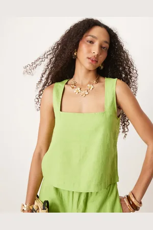 JJXX Square neck linen blend top in green (part of a set)
