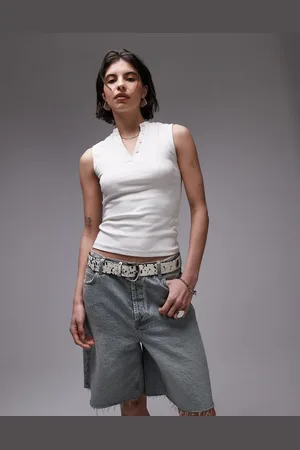 Topshop V neck tank top with buttons in -White