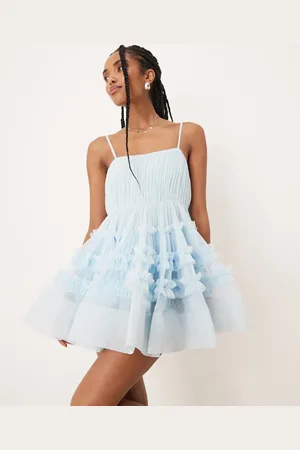 Lace & Beads Tulle ruffle babydoll bodysuit mini dress in