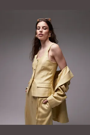 Topshop Premium wedding guest occasion scoop neck longline waistcoat in (part of a set)-Yellow