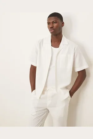 Free Society Linen blend short sleeve beach shirt in off (part of a set)