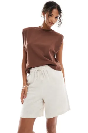 ONLY Pull-up linen-blend shorts in beige-Neutral