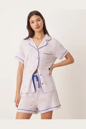 ASOS Super soft short sleeve shirt and shorts pyjama set in lilac croissant print