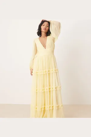 Lace & Beads Boho ruffle maxi dress in