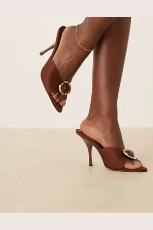 ASOS Noon high heeled mules with trim in brown