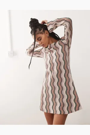 Reclaimed Crochet flare sleeve mini dress in