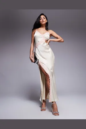Love Triangle Satin cut-out maxi dress with lace trim in -Neutral