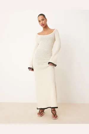 Pretty Lavish Contrast frill sleeve knit maxi dress in -Neutral