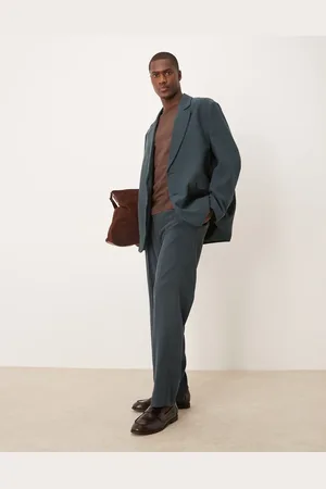 ASOS Elasticated straight leg suit pants in blue-Black