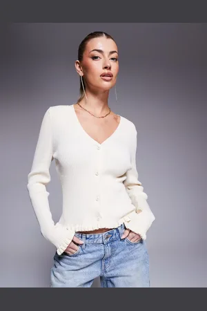 ASOS Neat fit cardigan with frilled hems in -Red