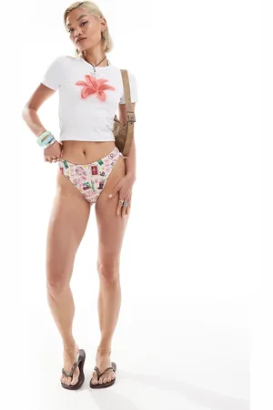 Reclaimed Bikini bottoms in pink western cowboy print-Multi