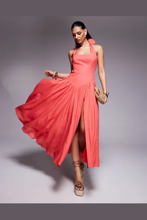 Bardot Halter neck drop waist maxi dress in