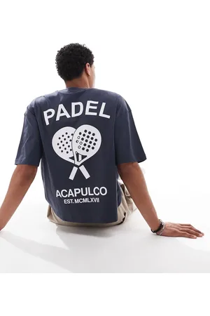 ASOS Boxy oversized t-shirt with padel graphic in navy