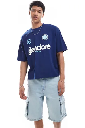 ASOS Boxy oversized t-shirt with sports graphic in navy