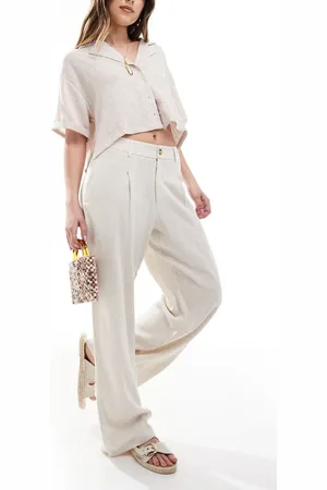 Miss Selfridge Linen blend tailored wide leg pants in -Neutral