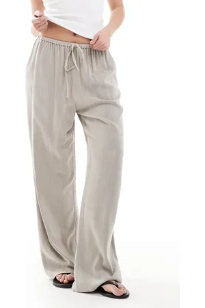 Miss Selfridge Linen blend drawstring waist wide leg pants in -Neutral