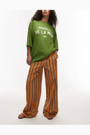 Topshop Satin straight leg pants in and choc stripe