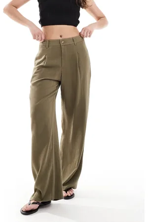 Miss Selfridge Linen blend tailored wide leg pants in -Green