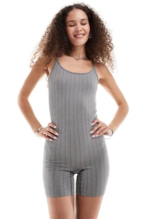 Noisy May Ribbed playsuit in dark grey