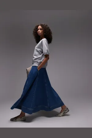 Topshop Denim full maxi skirt in mid blue