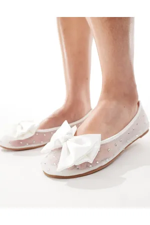 Be Mine Bridal Nelly bow flat shoes in ivory-White